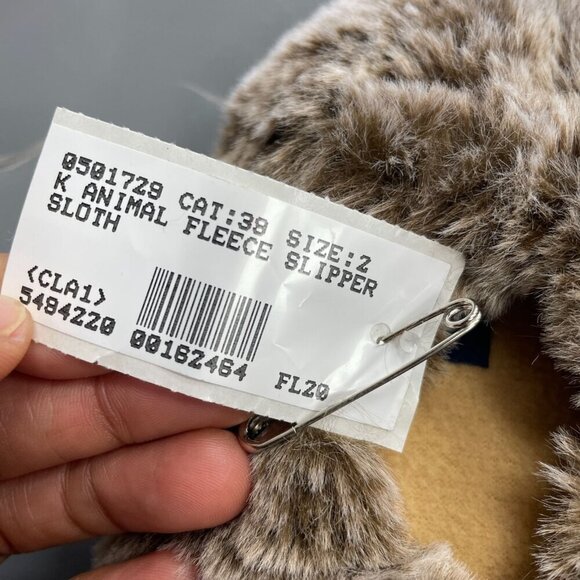 NEW Lands' End Kid's Size 2 Sloth Face Animal Fleece Slippers Kids Brown Plush - Picture 2 of 6